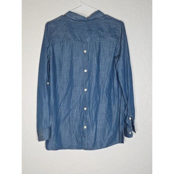 Talbots Denim Tunic Shirt Small Cotton Button Back V-Neck Long Sleeve - Picture 3 of 4
